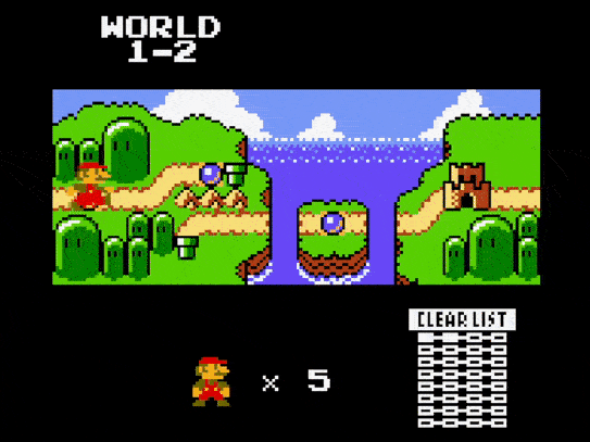 A gif of the World Map from Super Mario Bros. Deluxe.