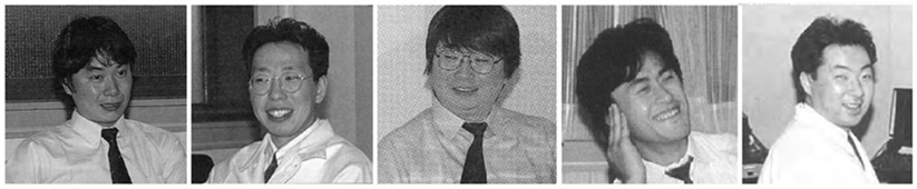 An image of the original five developers of Super Mario Bros.