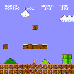 A gif of Mario obtaining a Super Mushroom in Super Mario Bros.