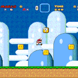 A gif of Mario obtaining a Super Mushroom in Super Mario World.
